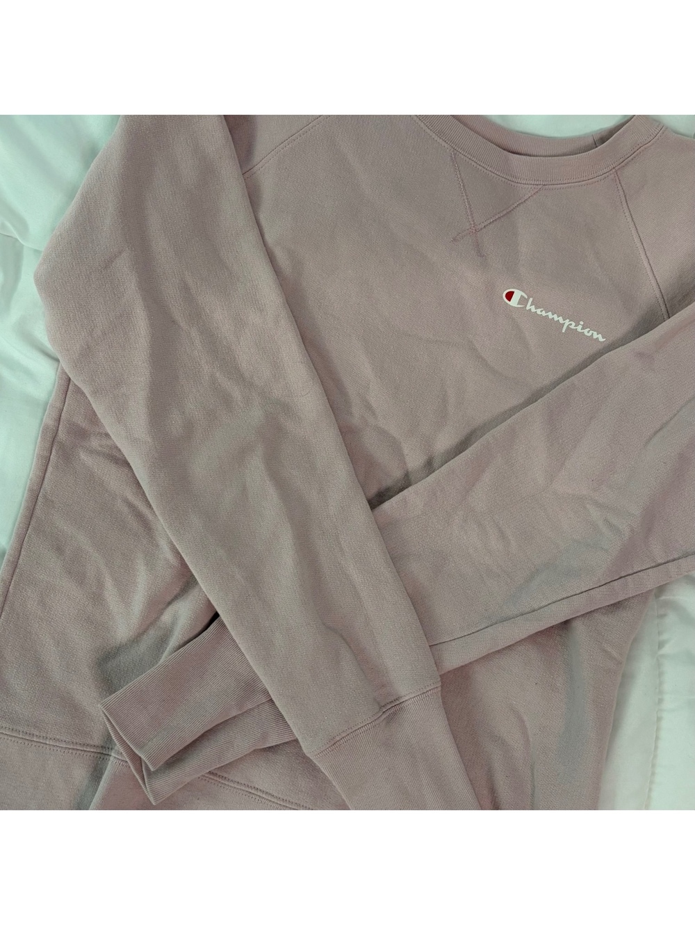 champion light baby pink crewneck sweater long sleeve top xs fall autumn